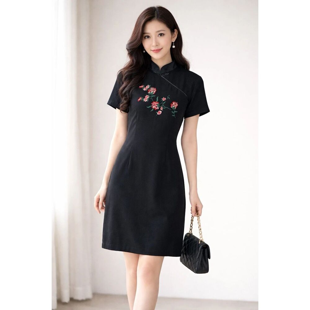 Rampage Cheongsam Qipao dress womens M embroidered floral neo chinese vtg New